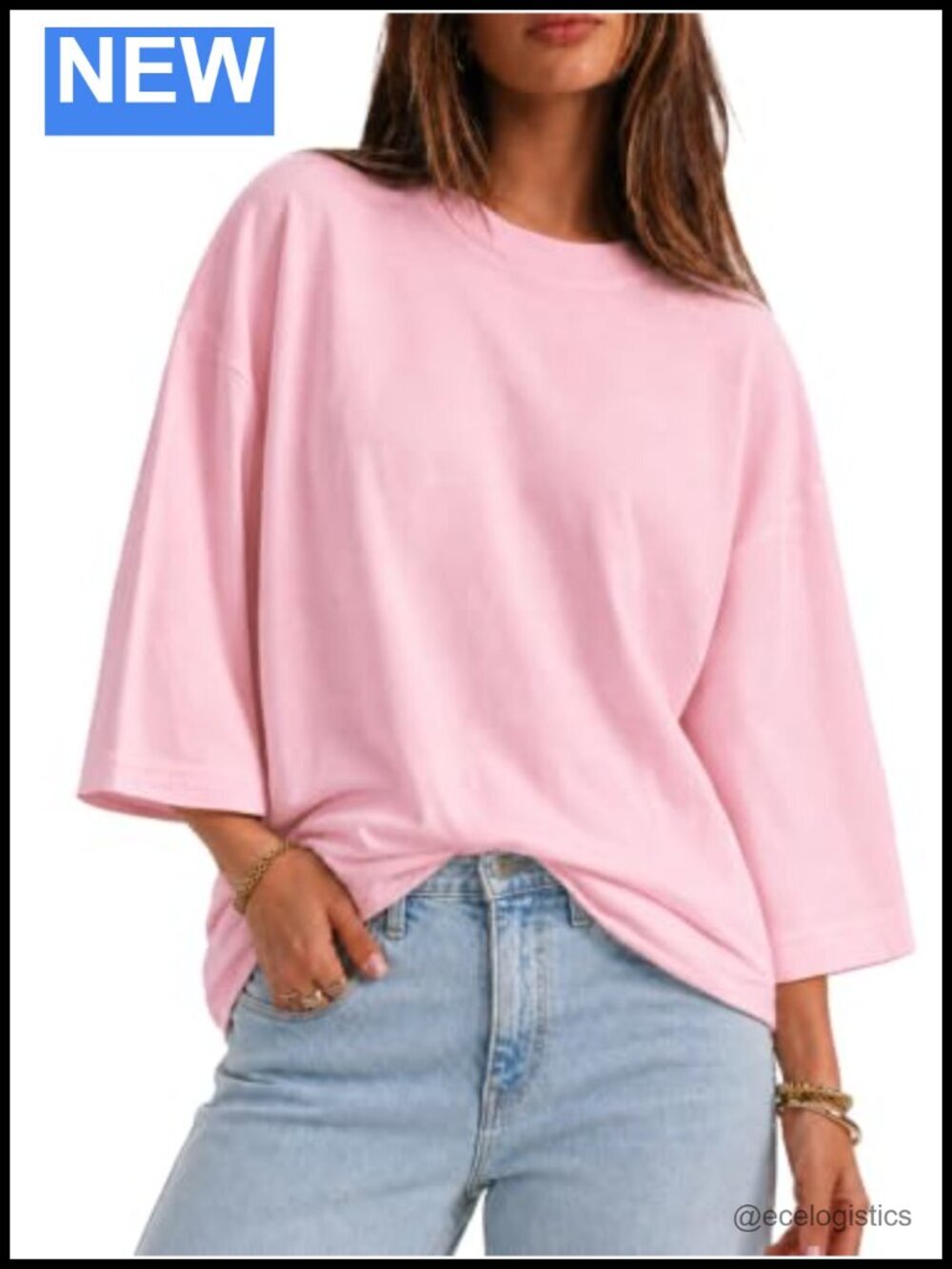 Oversized 3/4 Sleeve Boxy T-Shirt Loose Fit Crew Neck Casual Summer Top